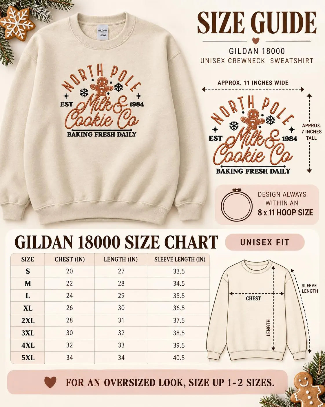 Embroidered North Pole Bakery Sweatshirt: Gingerbread, Snowflakes