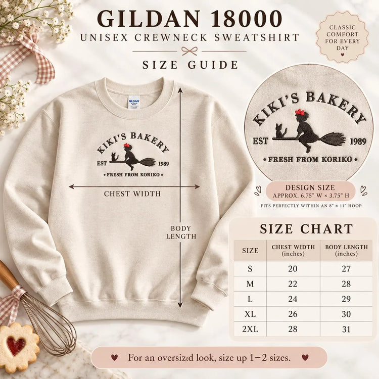Kiki’s Delivery Service Bakery Sweatshirt Embroidered Anime Crewneck Cozy Witchy Café Pullover