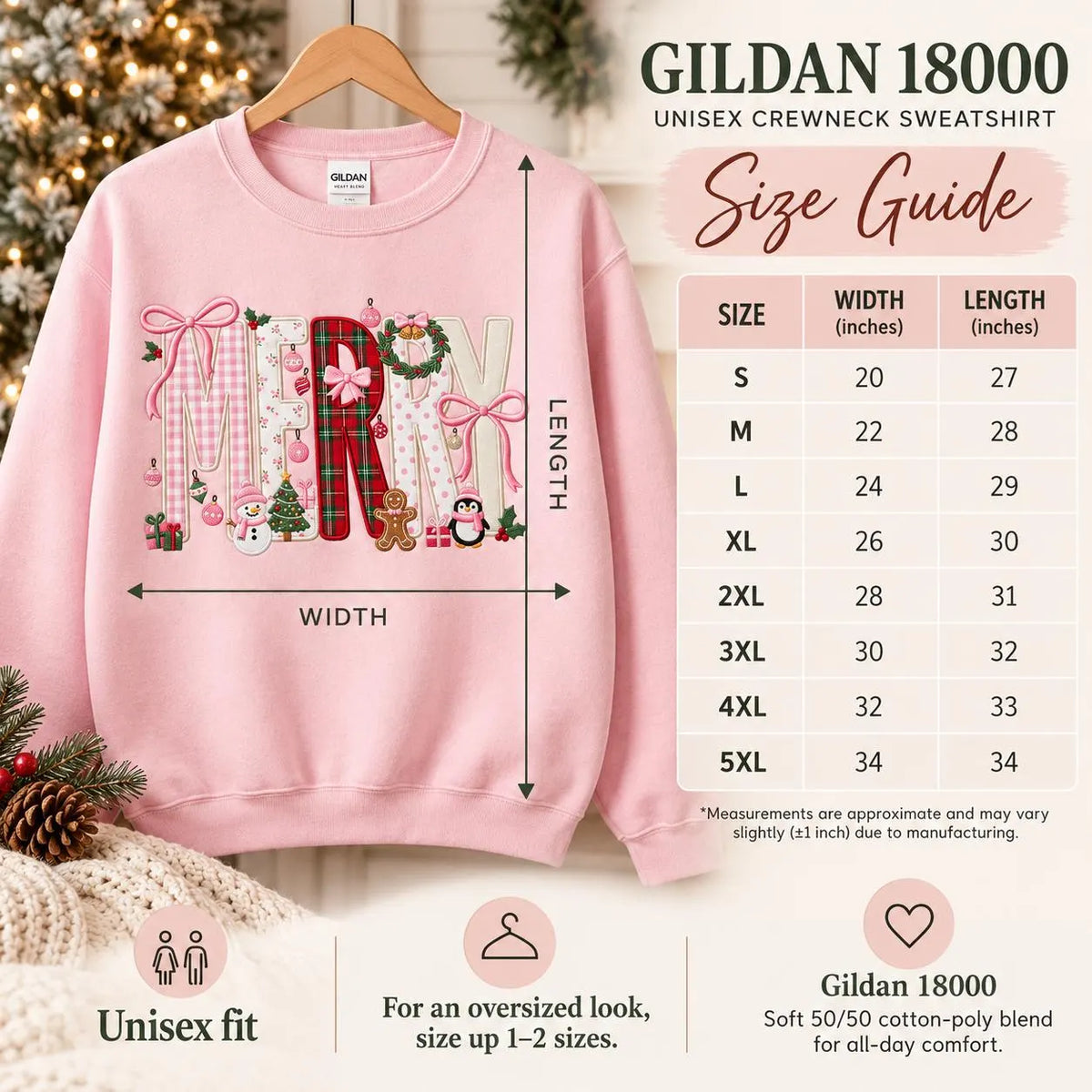Personalized Pink Christmas Sweatshirt Merry Applique Embroidered Crewneck Girly Coquette