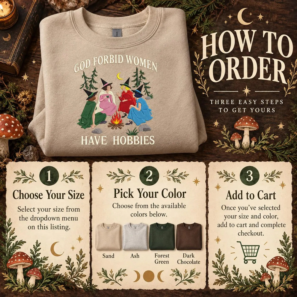 Witchy Sweatshirt for Women God Forbid Women Have Hobbies Crewneck Funny Feminist Cozy Embroidered