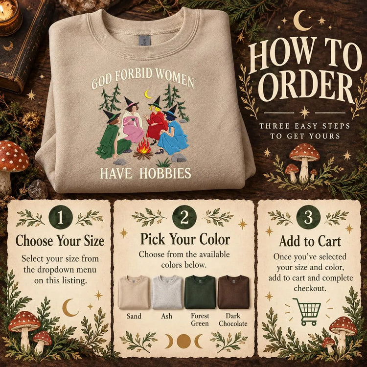 Witchy Sweatshirt for Women God Forbid Women Have Hobbies Crewneck Funny Feminist Cozy Embroidered