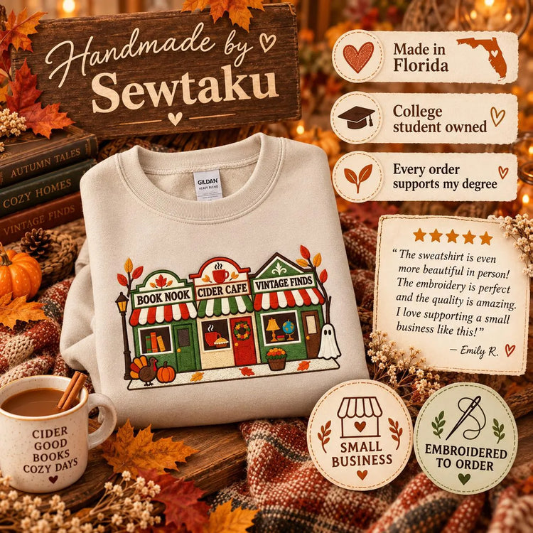 Bookish Fall Sweatshirt Embroidered Autumn Bookstore Crewneck Cozy Reader Gift