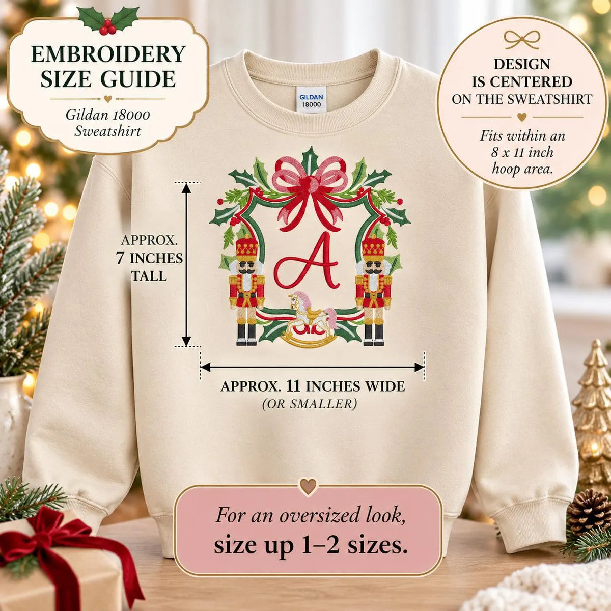 Personalized Christmas Sweatshirt Custom Initial Nutcracker Crest Monogram Holiday Crewneck