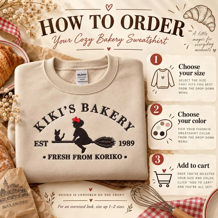 Kiki’s Delivery Service Bakery Sweatshirt Embroidered Anime Crewneck Cozy Witchy Café Pullover