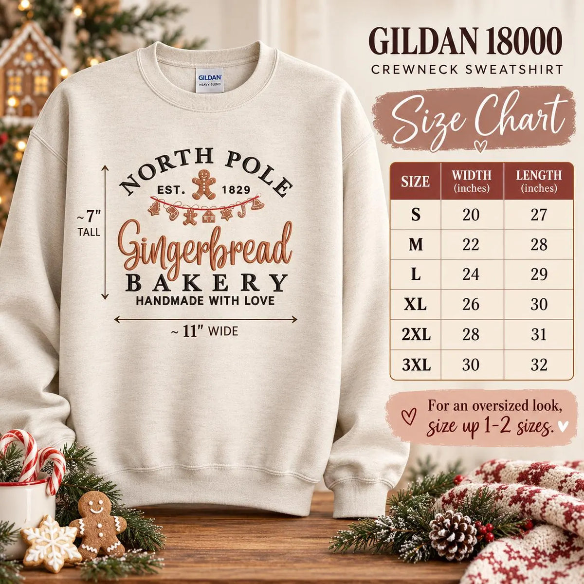 Gingerbread Christmas Sweatshirt North Pole Bakery Crewneck Embroidered Holiday Pullover