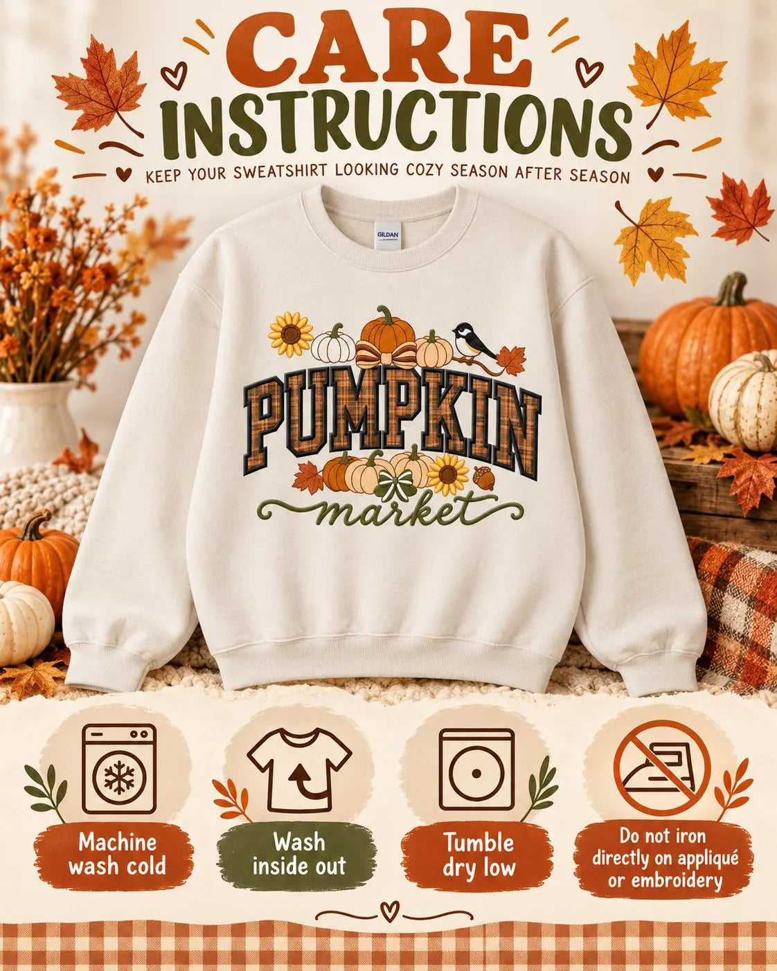 Pumpkin Market Sweatshirt Appliqué Fall Crewneck Cozy Autumn Pullover