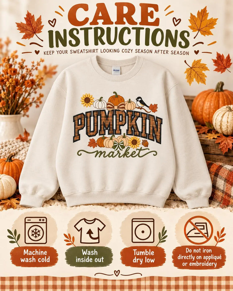 Pumpkin Market Sweatshirt Appliqué Fall Crewneck Cozy Autumn Pullover