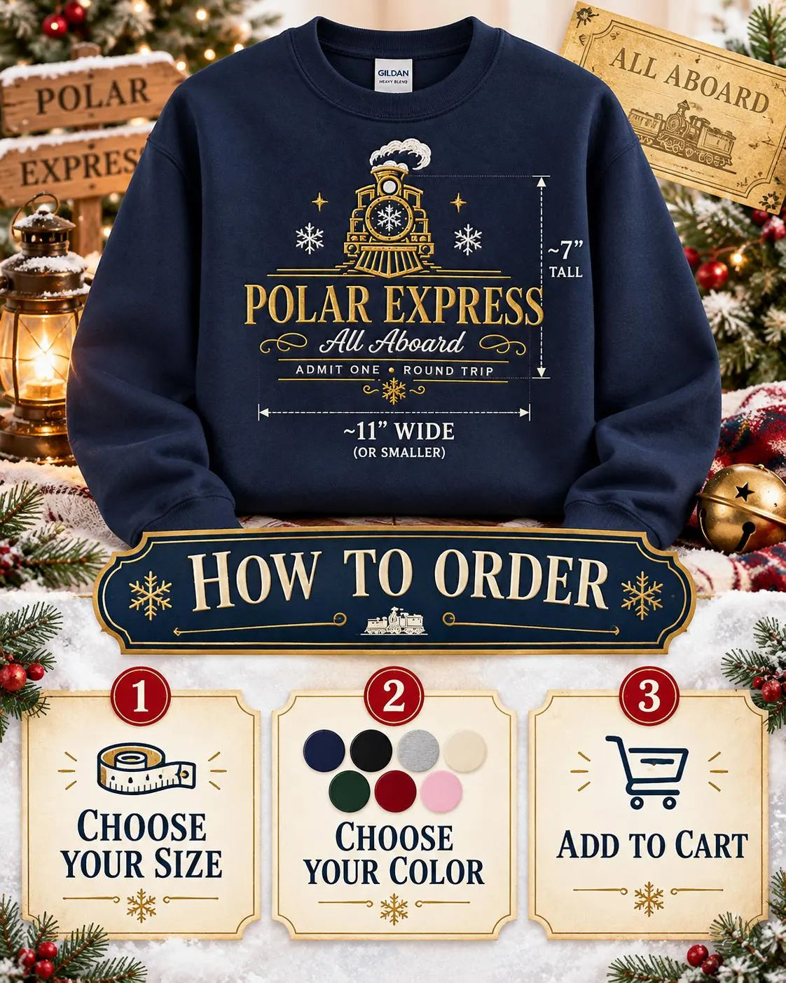 Polar Express Sweatshirt Embroidered Christmas Train Crewneck Cozy Holiday Pullover Gift