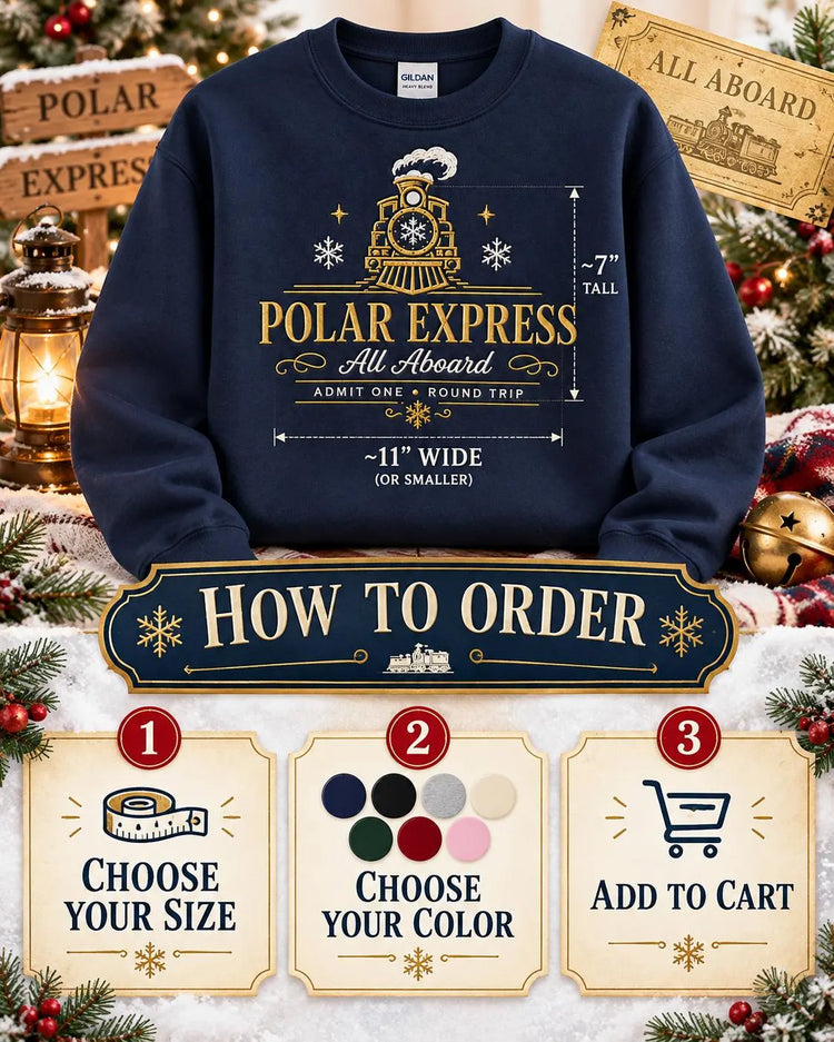 Polar Express Sweatshirt Embroidered Christmas Train Crewneck Cozy Holiday Pullover Gift