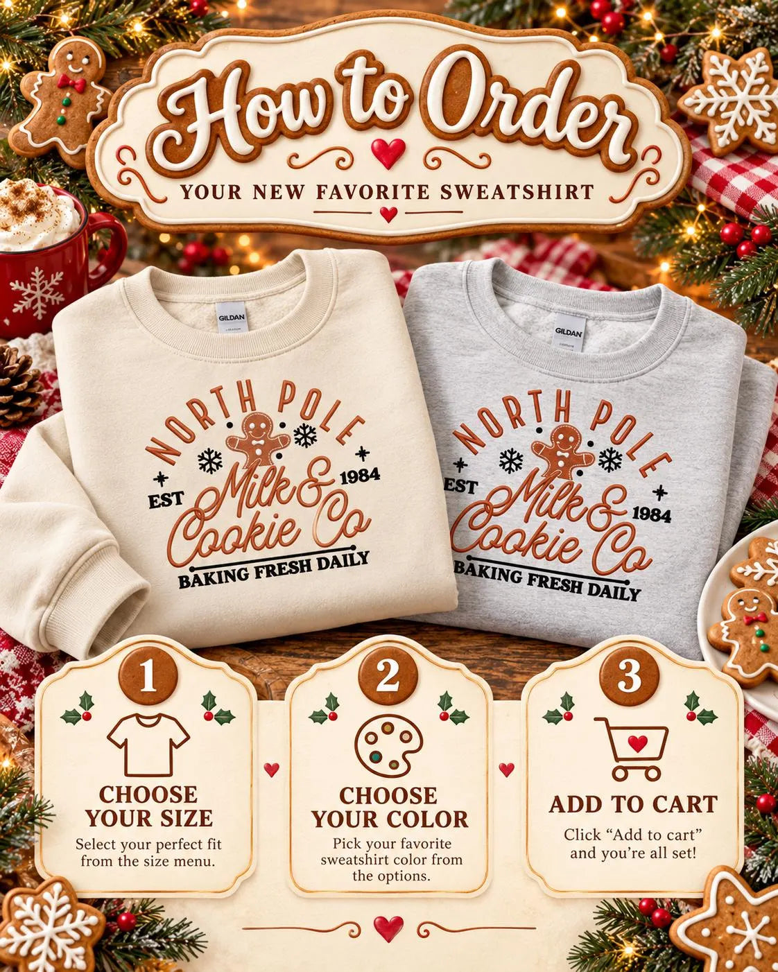 Embroidered North Pole Bakery Sweatshirt: Gingerbread, Snowflakes