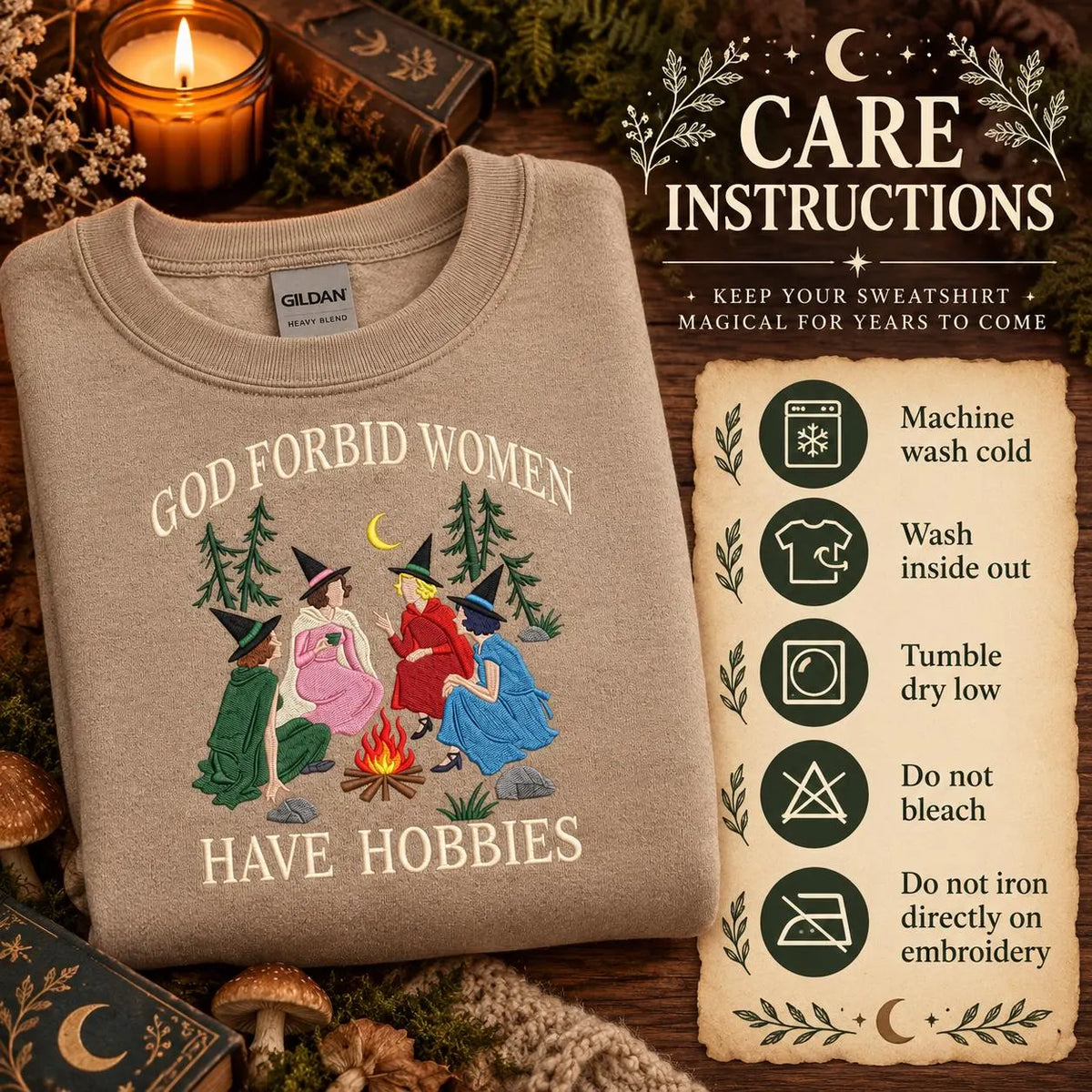 Witchy Sweatshirt for Women God Forbid Women Have Hobbies Crewneck Funny Feminist Cozy Embroidered