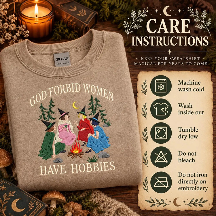 Witchy Sweatshirt for Women God Forbid Women Have Hobbies Crewneck Funny Feminist Cozy Embroidered