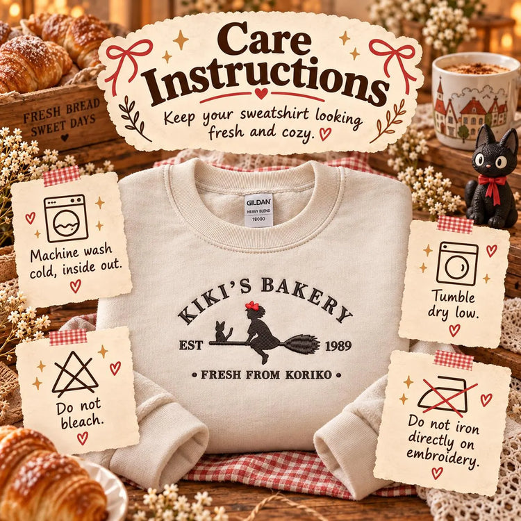 Kiki’s Delivery Service Bakery Sweatshirt Embroidered Anime Crewneck Cozy Witchy Café Pullover