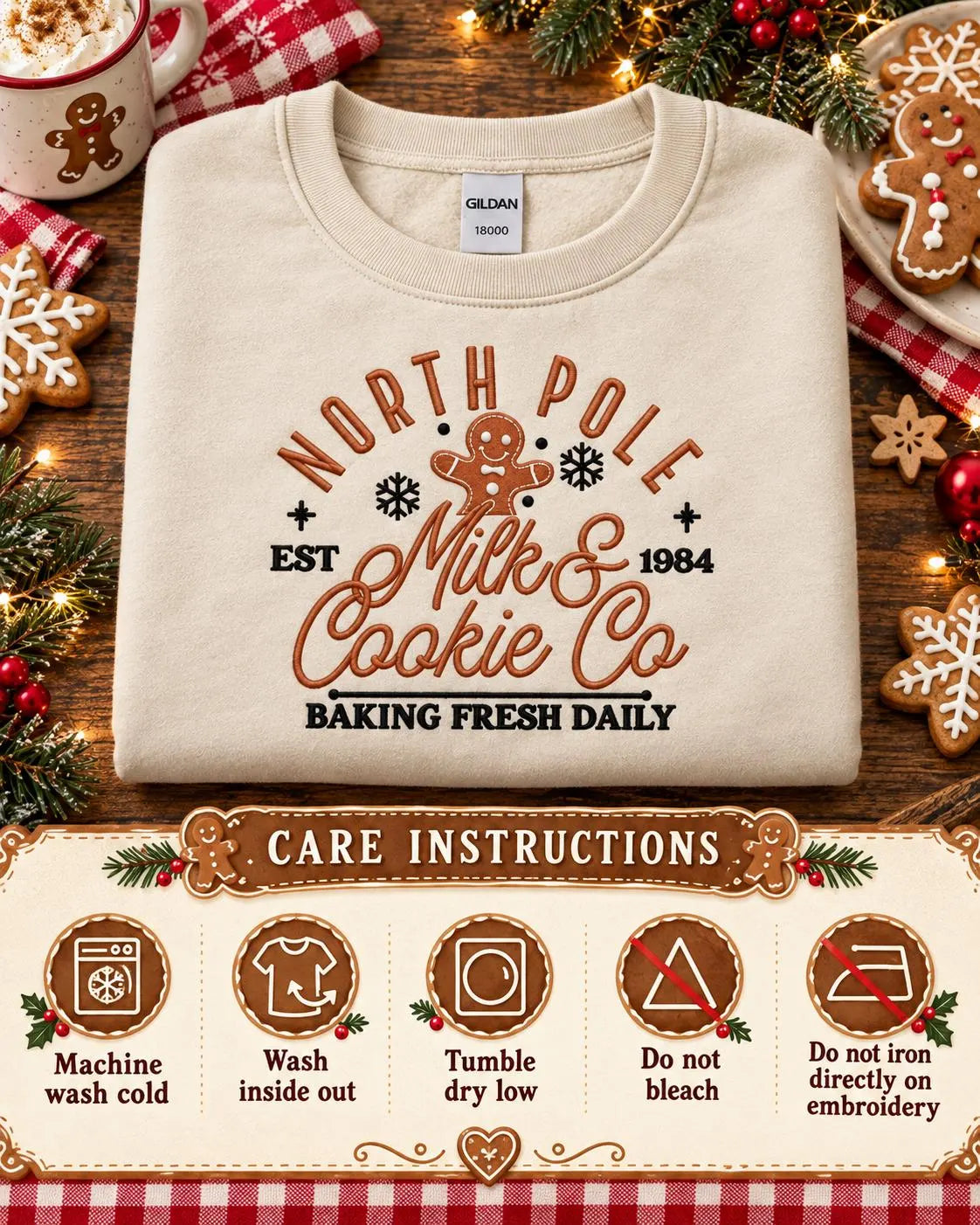 Embroidered North Pole Bakery Sweatshirt: Gingerbread, Snowflakes