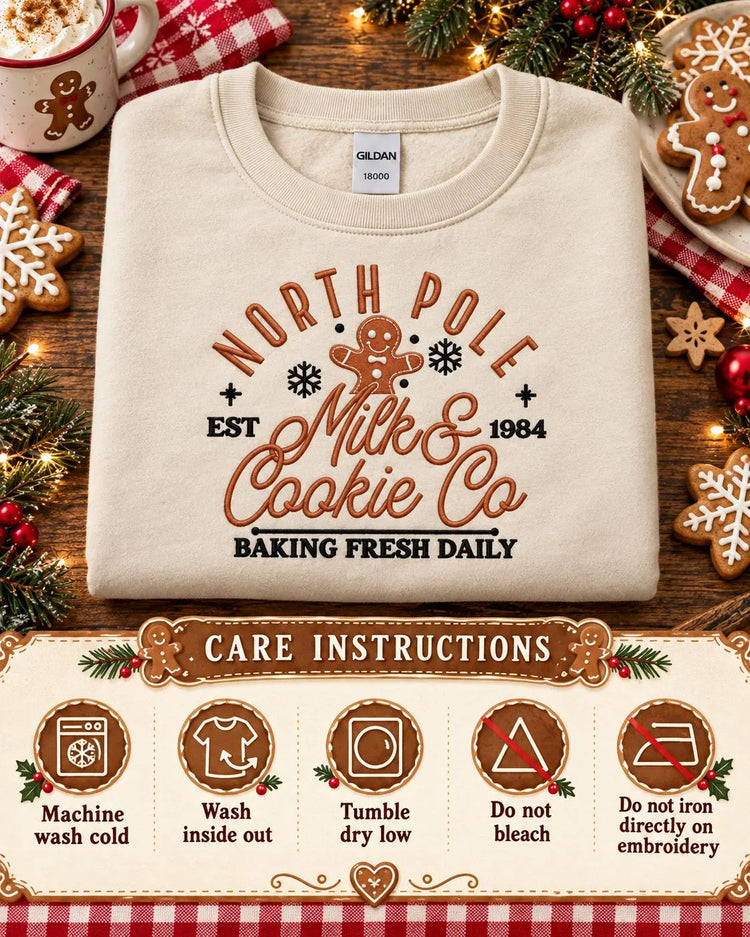 Embroidered North Pole Bakery Sweatshirt: Gingerbread, Snowflakes