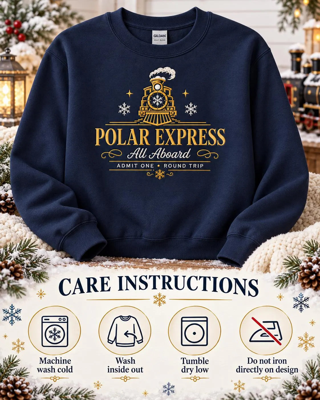 Polar Express Sweatshirt Embroidered Christmas Train Crewneck Cozy Holiday Pullover Gift
