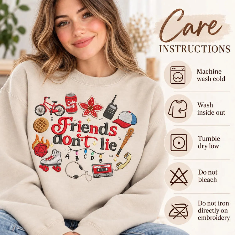 Friends Don't Lie Stranger Things Inspired Sweatshirt Retro 80s Supernatural Crewneck Cozy Fandom Pullover Geeky Gift