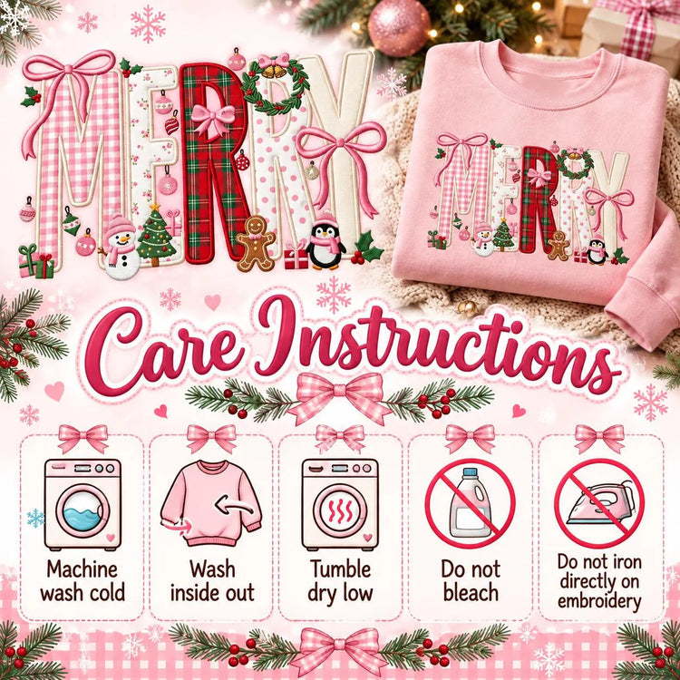 Personalized Pink Christmas Sweatshirt Merry Applique Embroidered Crewneck Girly Coquette