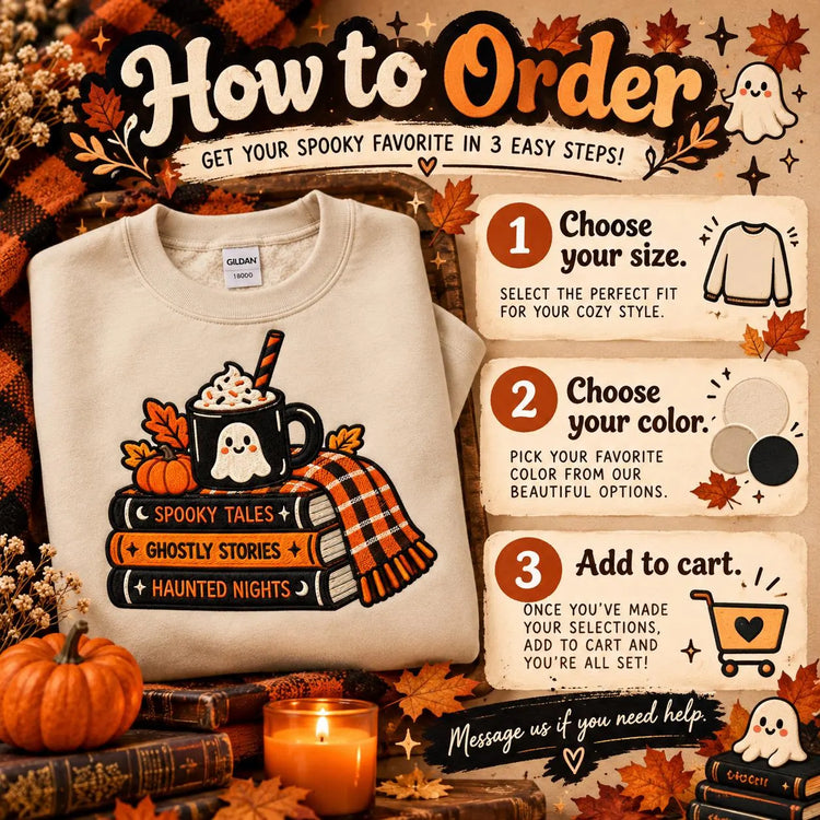 Spooky Bookish Sweatshirt Embroidered Halloween Crewneck Ghost Reading Pullover Cozy Fall Book Lover Gift