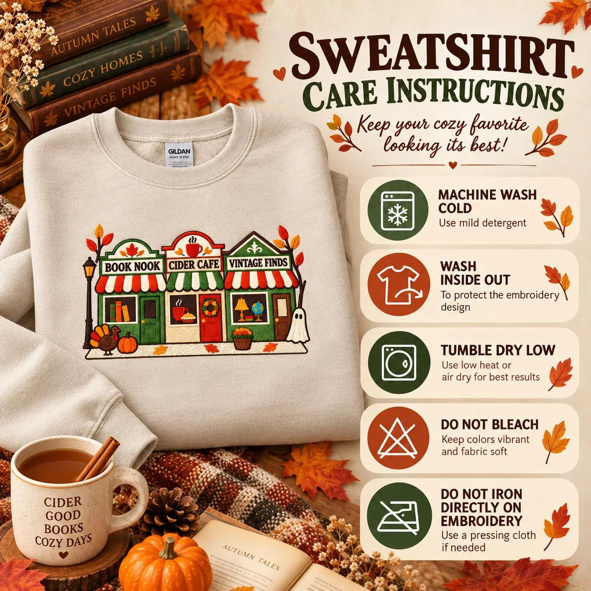 Bookish Fall Sweatshirt Embroidered Autumn Bookstore Crewneck Cozy Reader Gift