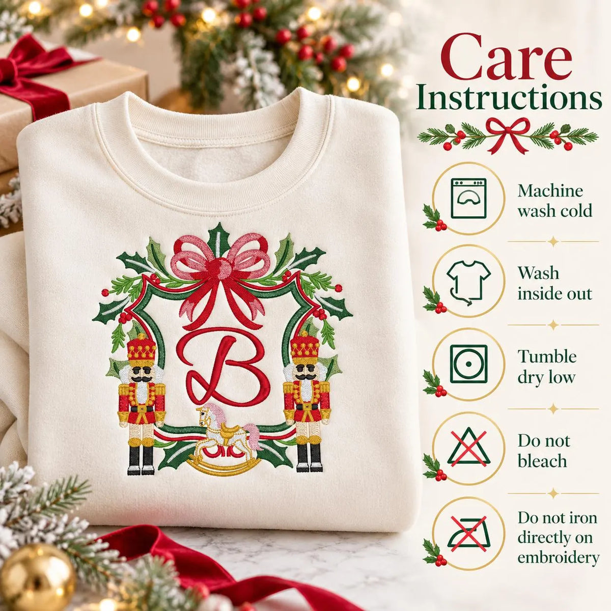 Personalized Christmas Sweatshirt Custom Initial Nutcracker Crest Monogram Holiday Crewneck