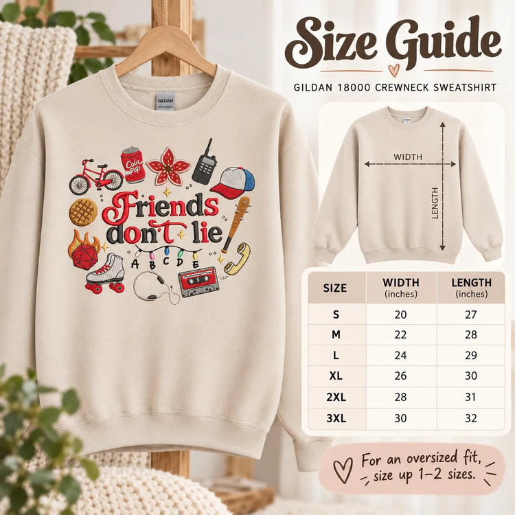 Friends Don't Lie Stranger Things Inspired Sweatshirt Retro 80s Supernatural Crewneck Cozy Fandom Pullover Geeky Gift