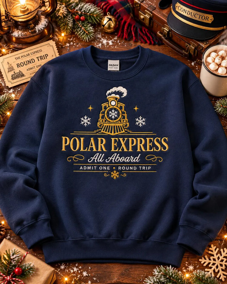Polar Express Sweatshirt Embroidered Christmas Train Crewneck Cozy Holiday Pullover Gift