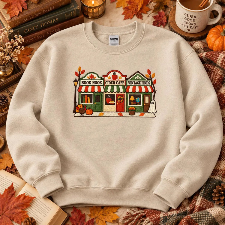 Bookish Fall Sweatshirt Embroidered Autumn Bookstore Crewneck Cozy Reader Gift