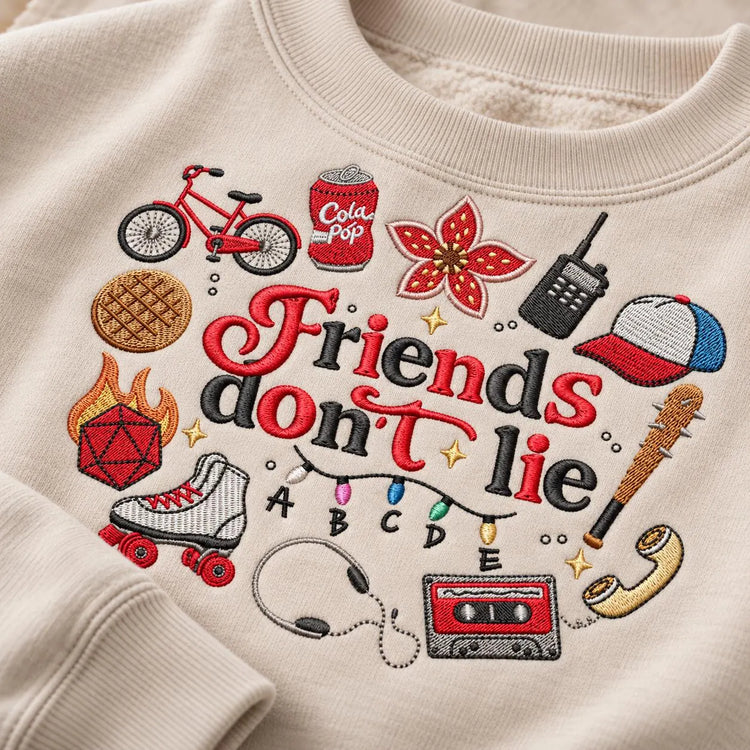 Friends Don't Lie Stranger Things Inspired Sweatshirt Retro 80s Supernatural Crewneck Cozy Fandom Pullover Geeky Gift