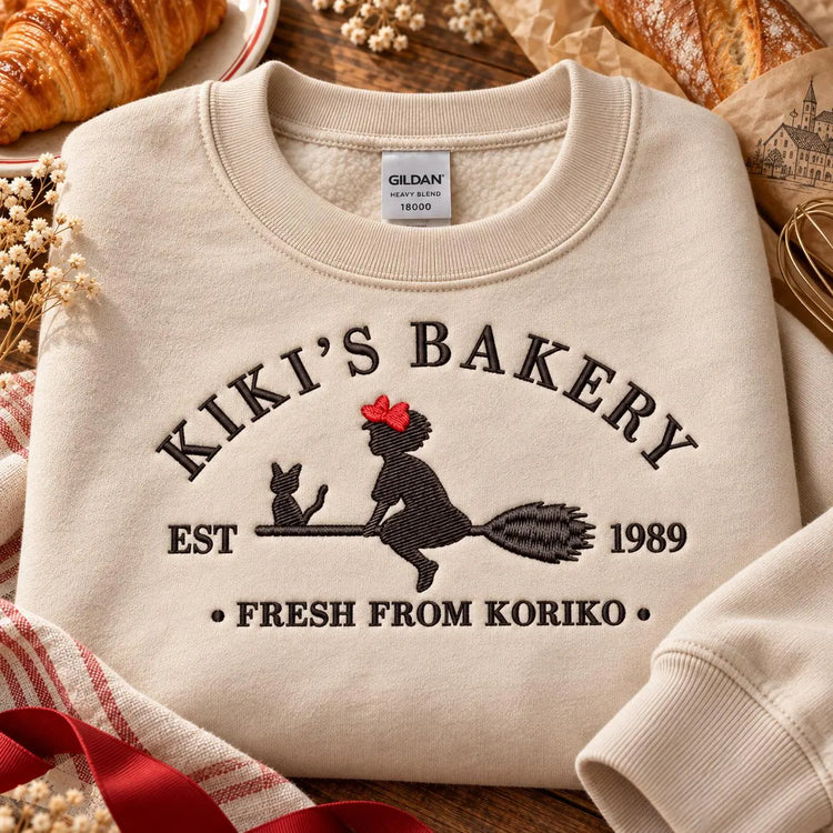 Kiki’s Delivery Service Bakery Sweatshirt Embroidered Anime Crewneck Cozy Witchy Café Pullover