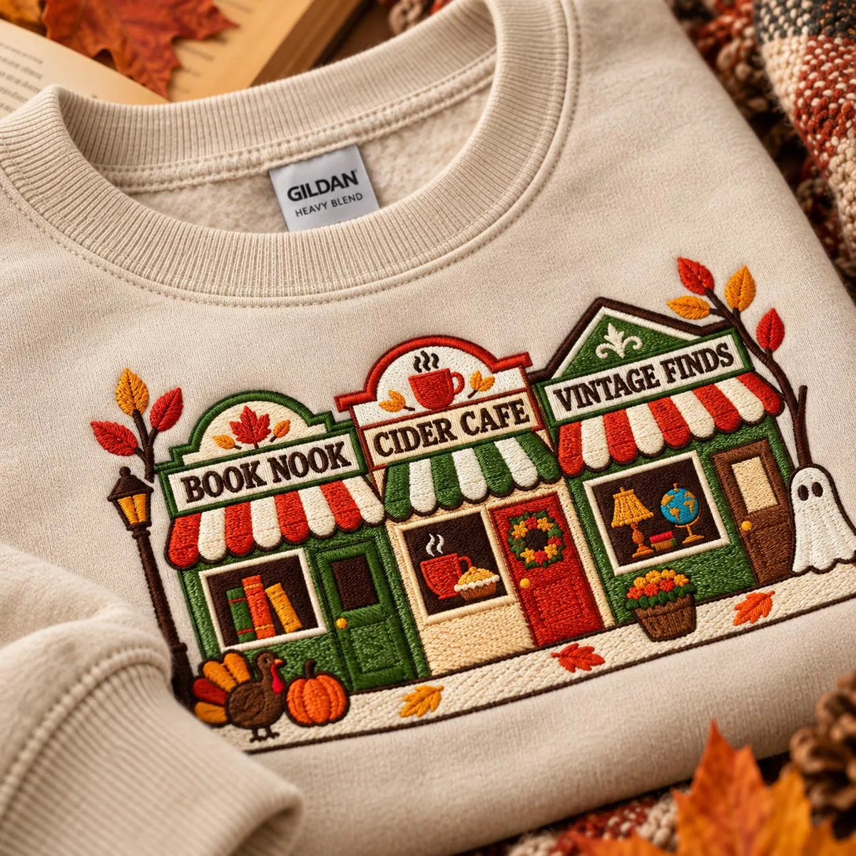 Bookish Fall Sweatshirt Embroidered Autumn Bookstore Crewneck Cozy Reader Gift