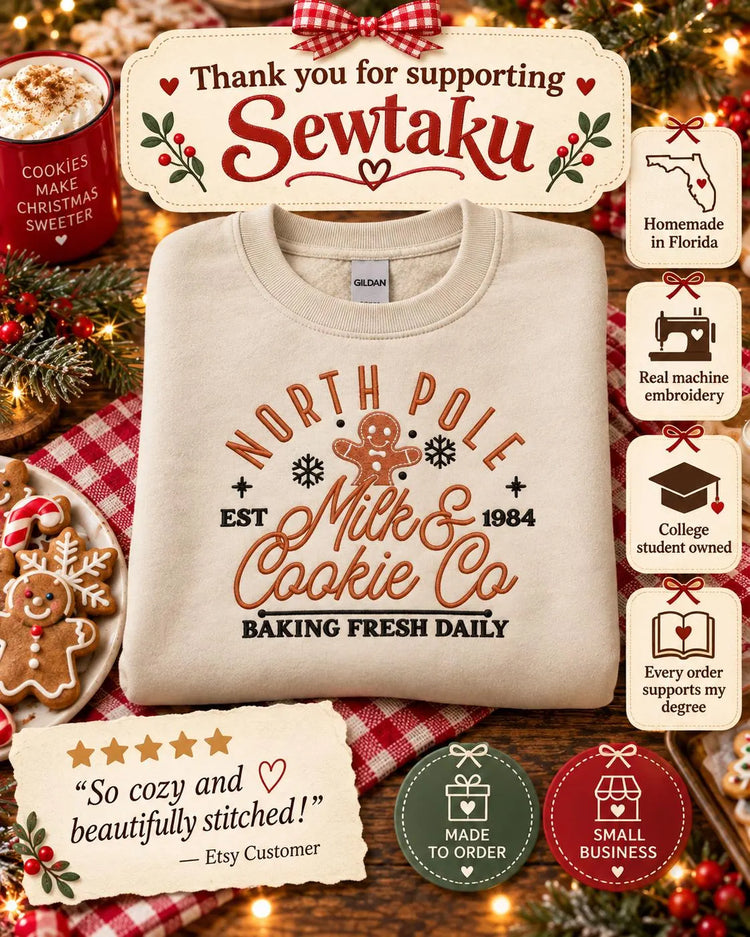 Embroidered North Pole Bakery Sweatshirt: Gingerbread, Snowflakes