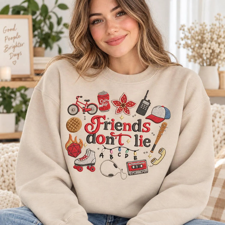 Friends Don't Lie Stranger Things Inspired Sweatshirt Retro 80s Supernatural Crewneck Cozy Fandom Pullover Geeky Gift