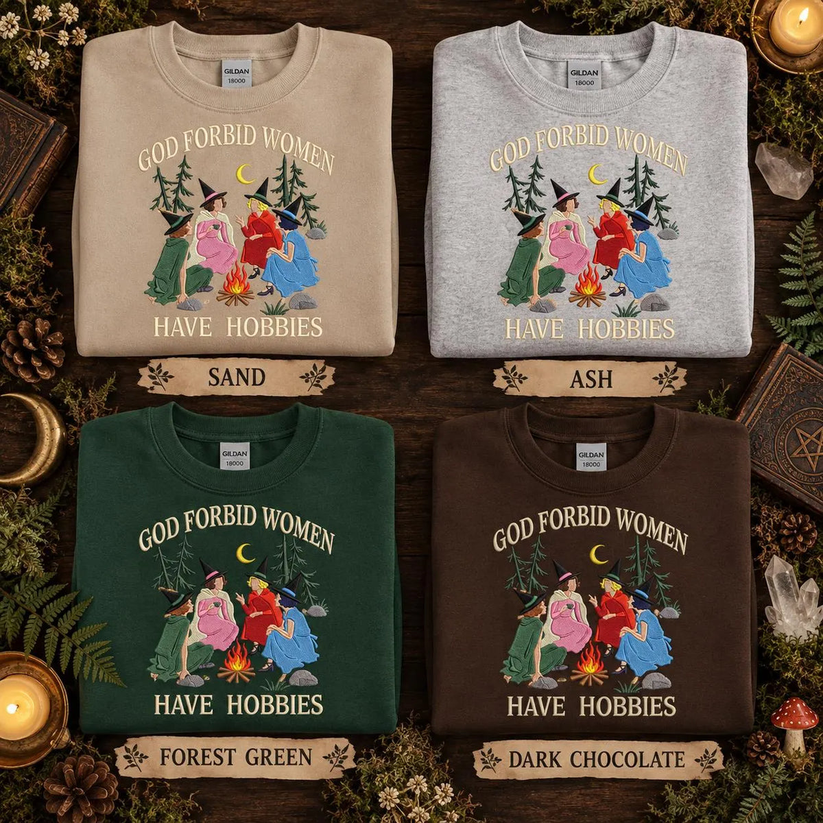 Witchy Sweatshirt for Women God Forbid Women Have Hobbies Crewneck Funny Feminist Cozy Embroidered