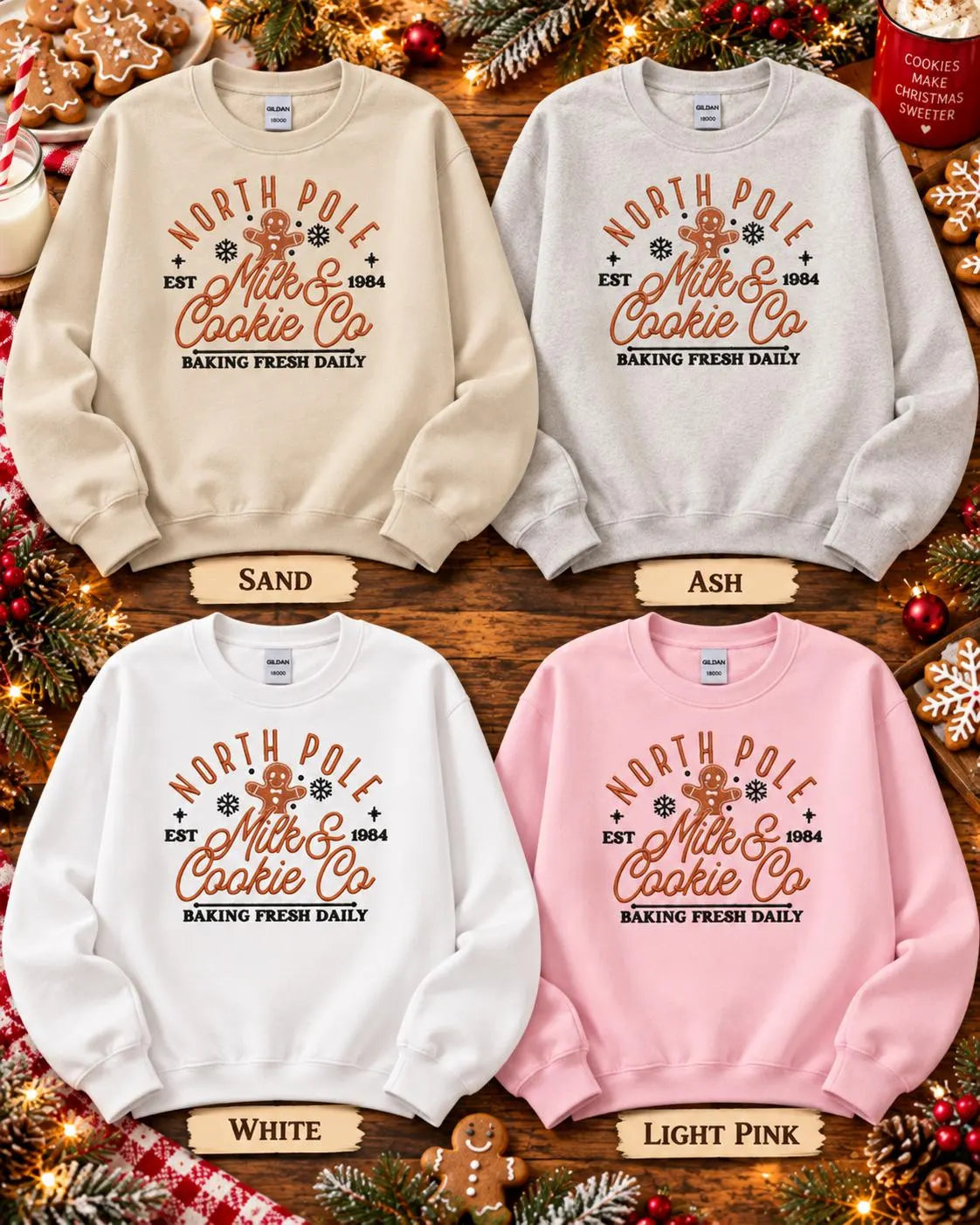 Embroidered North Pole Bakery Sweatshirt: Gingerbread, Snowflakes