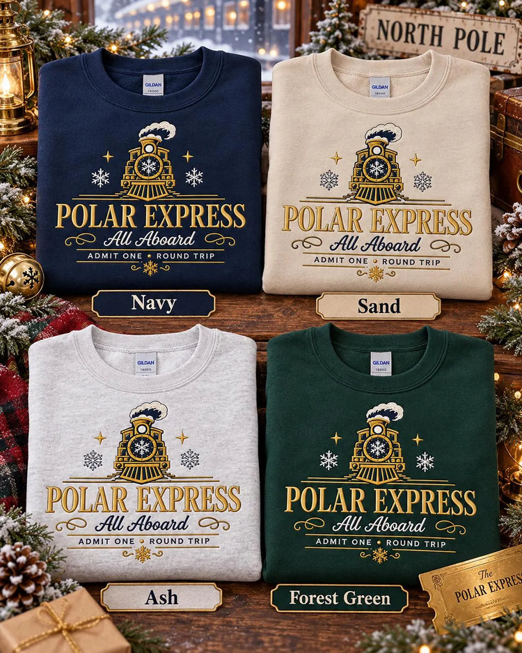Polar Express Sweatshirt Embroidered Christmas Train Crewneck Cozy Holiday Pullover Gift