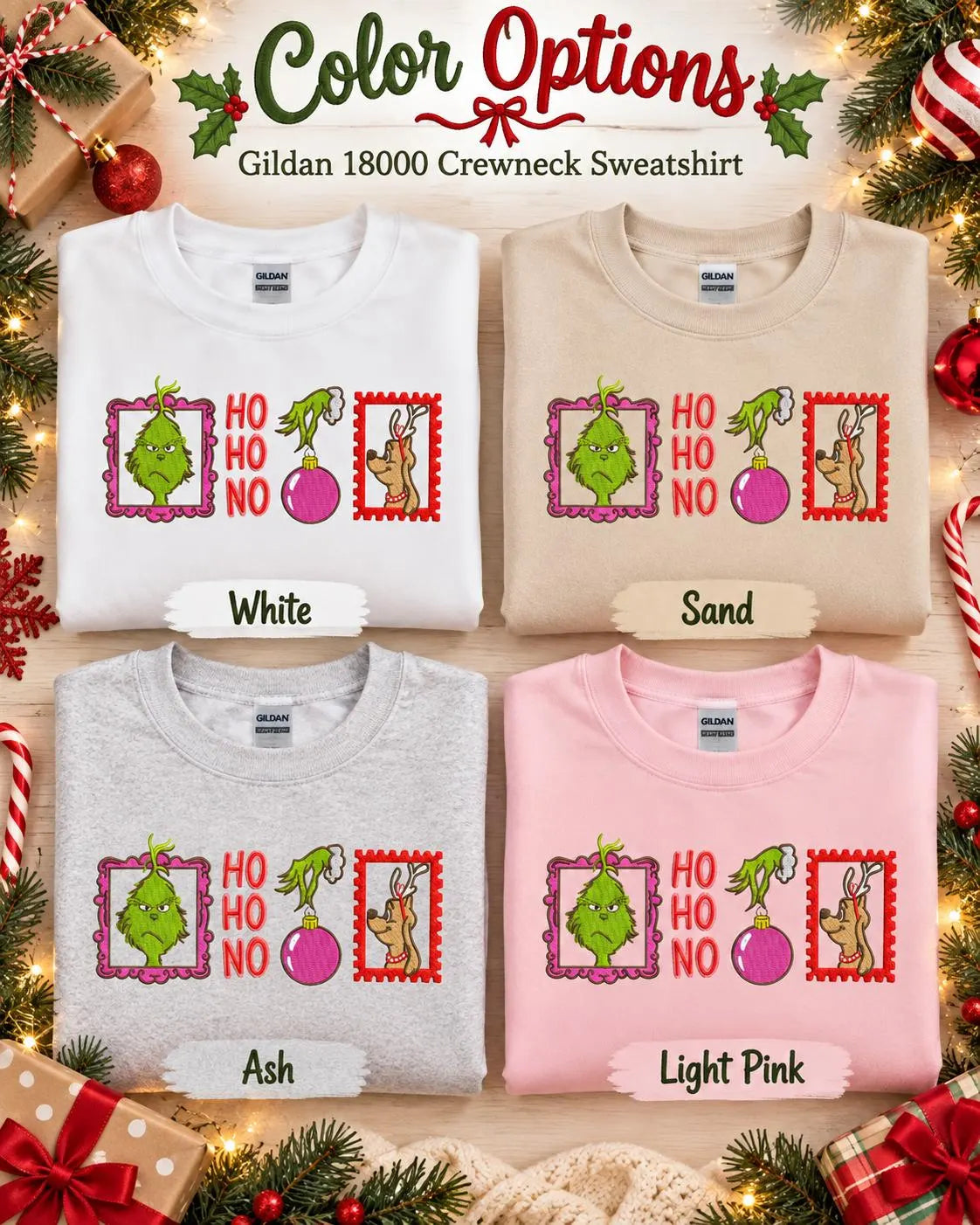 Grinch Christmas Sweatshirt Embroidered Ho Ho No Crewneck Funny Holiday Pullover