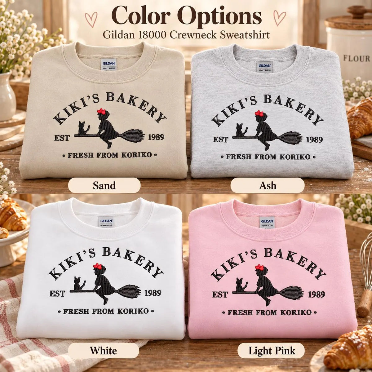 Kiki’s Delivery Service Bakery Sweatshirt Embroidered Anime Crewneck Cozy Witchy Café Pullover