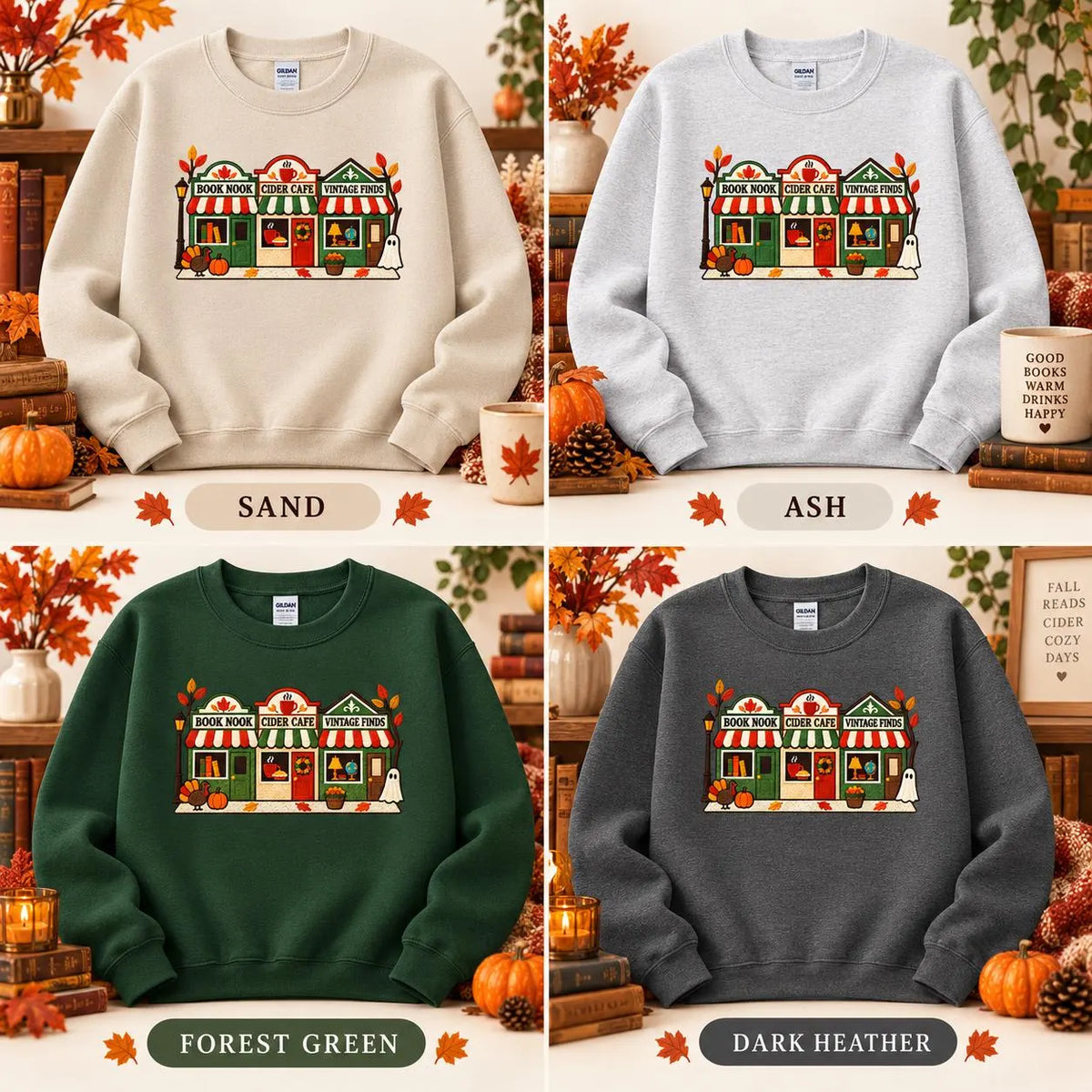 Bookish Fall Sweatshirt Embroidered Autumn Bookstore Crewneck Cozy Reader Gift