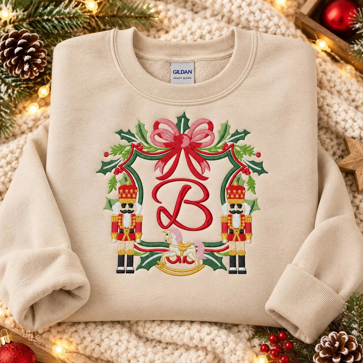 Personalized Christmas Sweatshirt Custom Initial Nutcracker Crest Monogram Holiday Crewneck