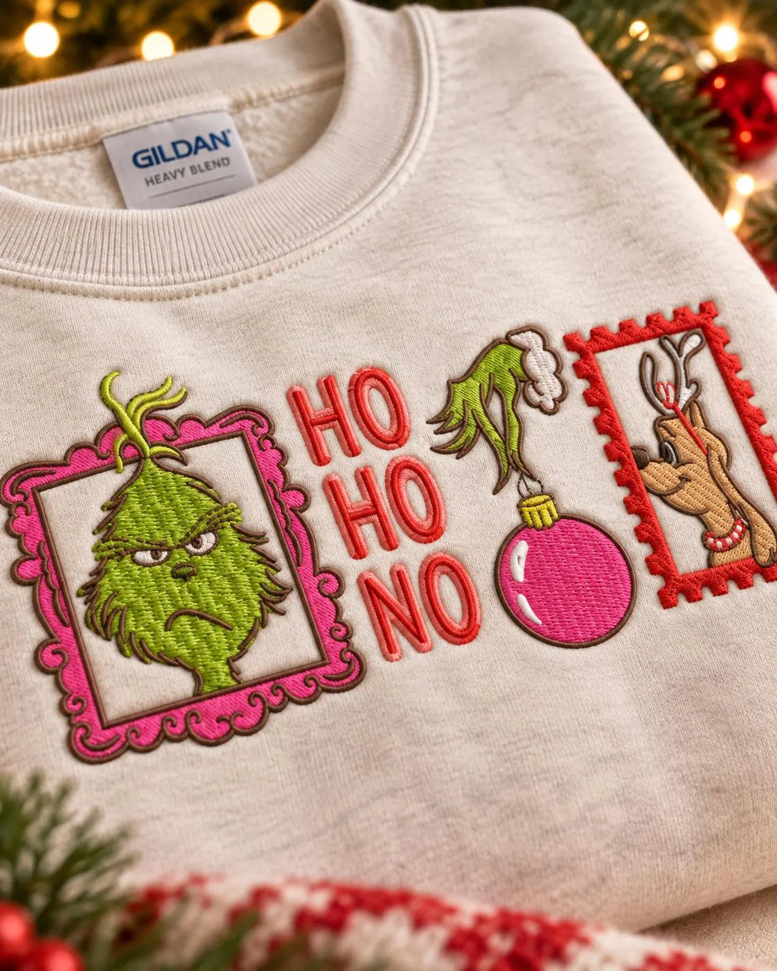 Grinch Christmas Sweatshirt Embroidered Ho Ho No Crewneck Funny Holiday Pullover