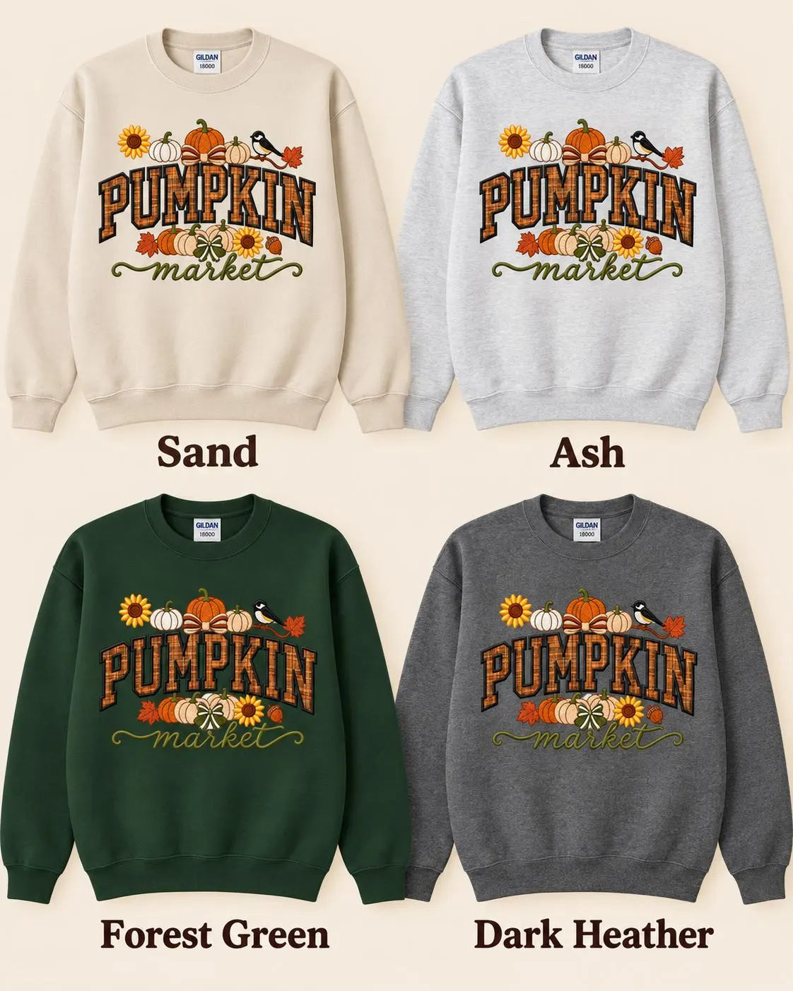 Pumpkin Market Sweatshirt Appliqué Fall Crewneck Cozy Autumn Pullover