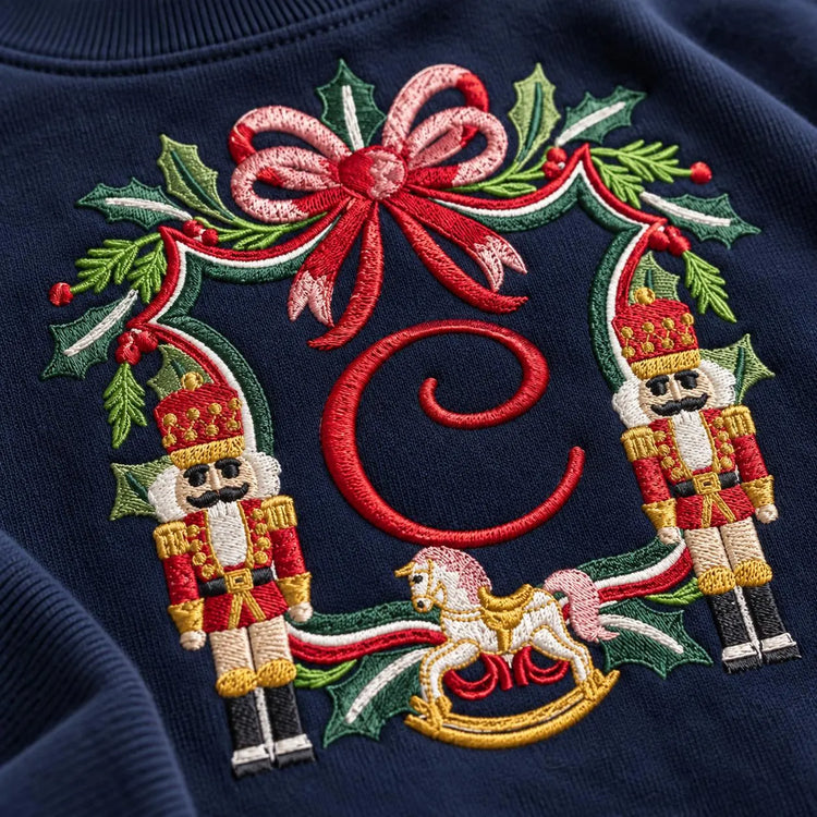 Personalized Christmas Sweatshirt Custom Initial Nutcracker Crest Monogram Holiday Crewneck