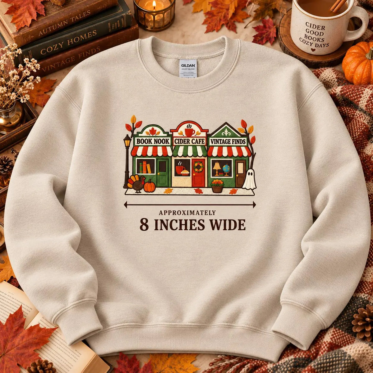 Bookish Fall Sweatshirt Embroidered Autumn Bookstore Crewneck Cozy Reader Gift