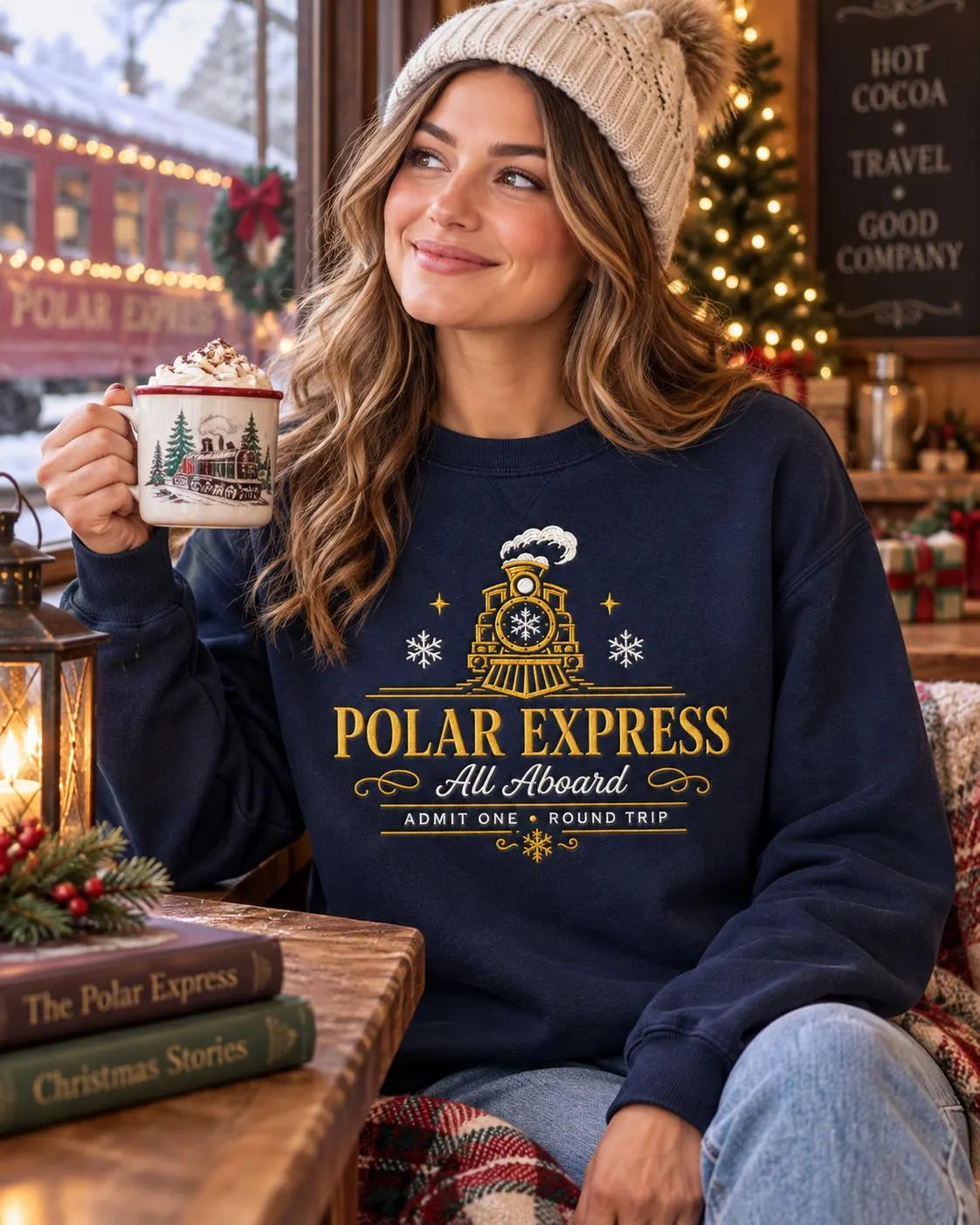 Polar Express Sweatshirt Embroidered Christmas Train Crewneck Cozy Holiday Pullover Gift