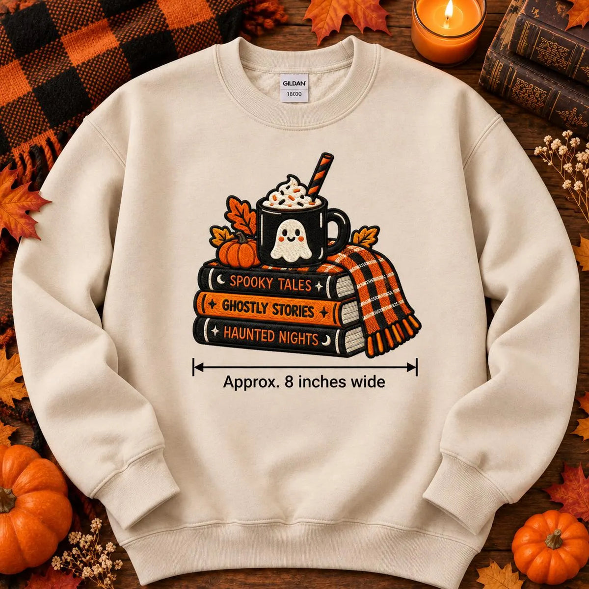 Spooky Bookish Sweatshirt Embroidered Halloween Crewneck Ghost Reading Pullover Cozy Fall Book Lover Gift