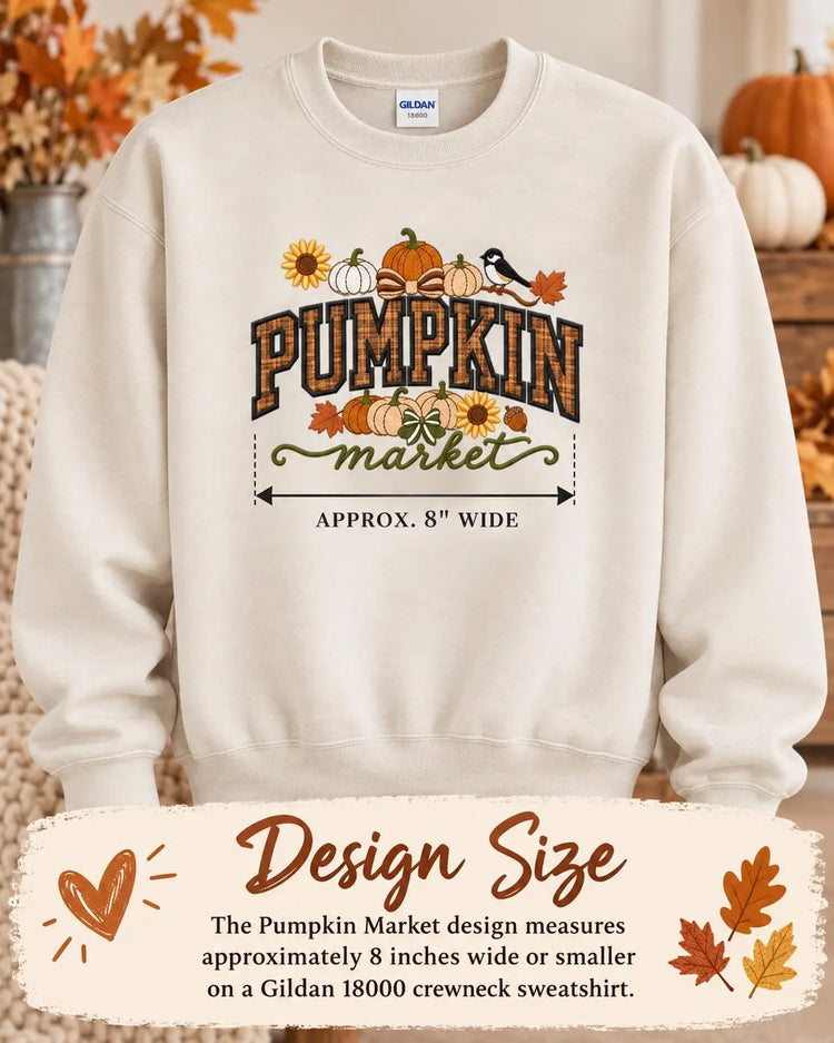 Pumpkin Market Sweatshirt Appliqué Fall Crewneck Cozy Autumn Pullover