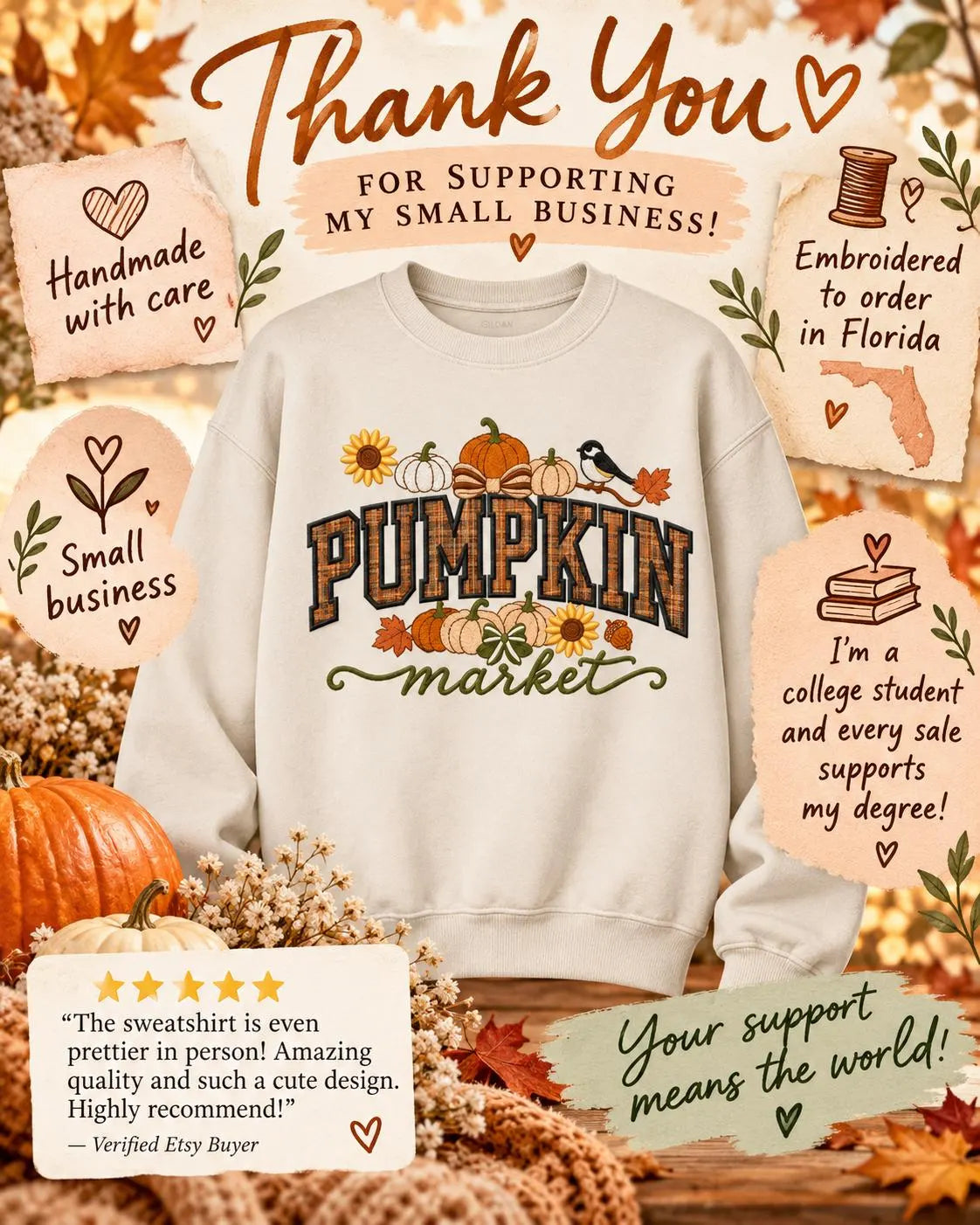 Pumpkin Market Sweatshirt Appliqué Fall Crewneck Cozy Autumn Pullover