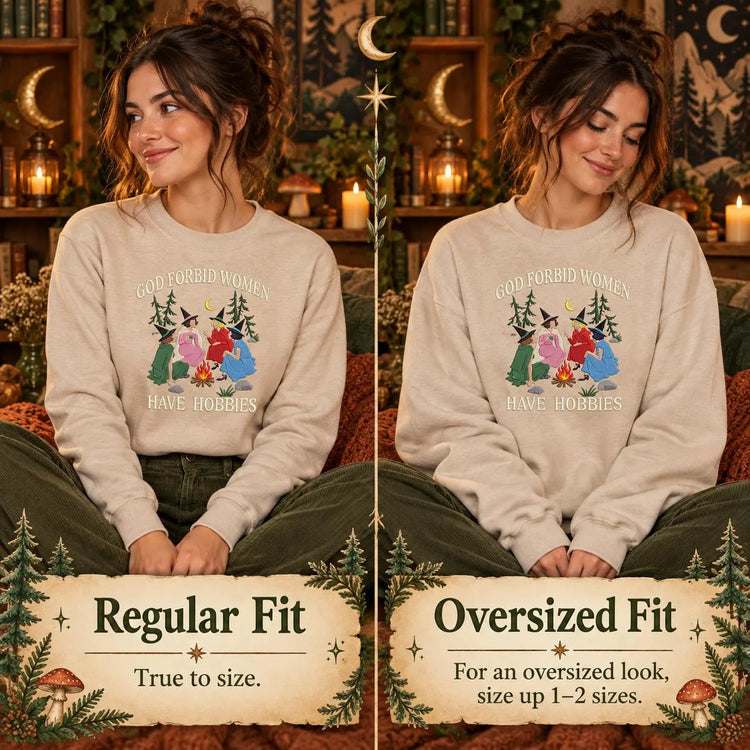 Witchy Sweatshirt for Women God Forbid Women Have Hobbies Crewneck Funny Feminist Cozy Embroidered