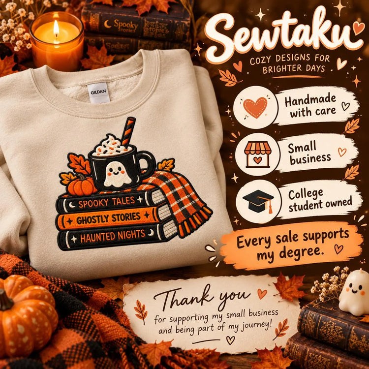 Spooky Bookish Sweatshirt Embroidered Halloween Crewneck Ghost Reading Pullover Cozy Fall Book Lover Gift